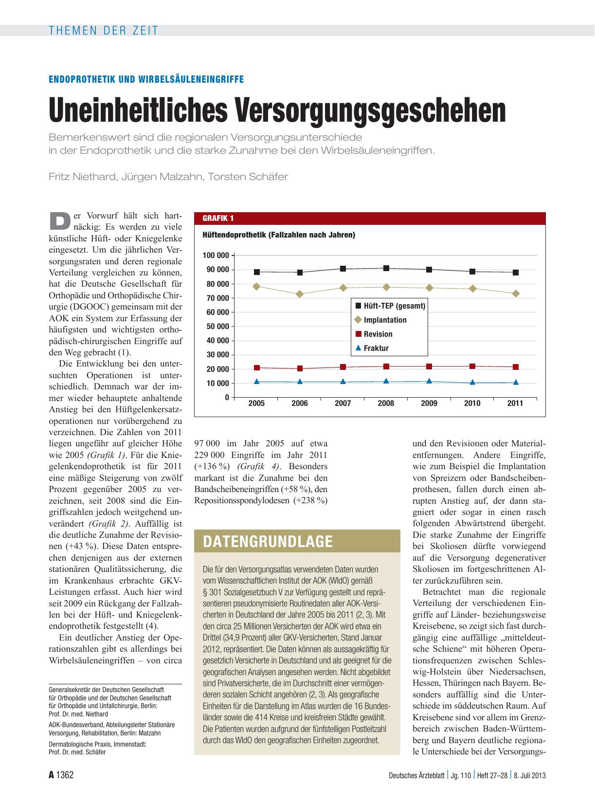 Vorschauseite 1: Endoprothetik und Wirbelsäuleneingriffe: Uneinheitliches Versorgungsgeschehen
