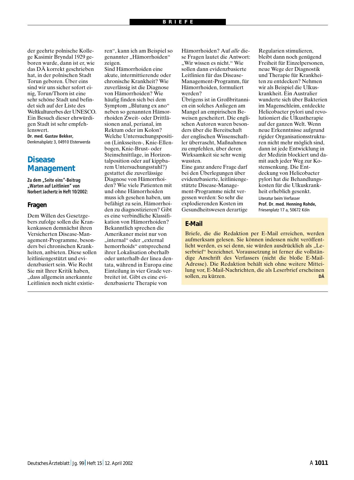Vorschauseite 1: Disease Management: Fragen