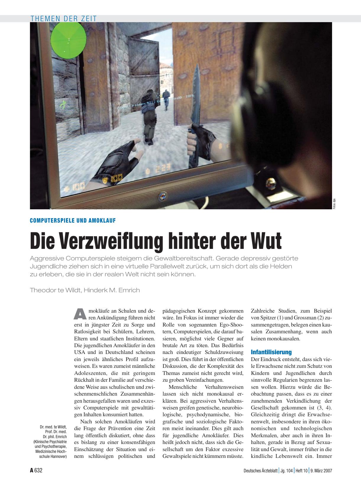 Vorschauseite 1: Computerspiele und Amoklauf: Die Verzweiflung hinter der Wut