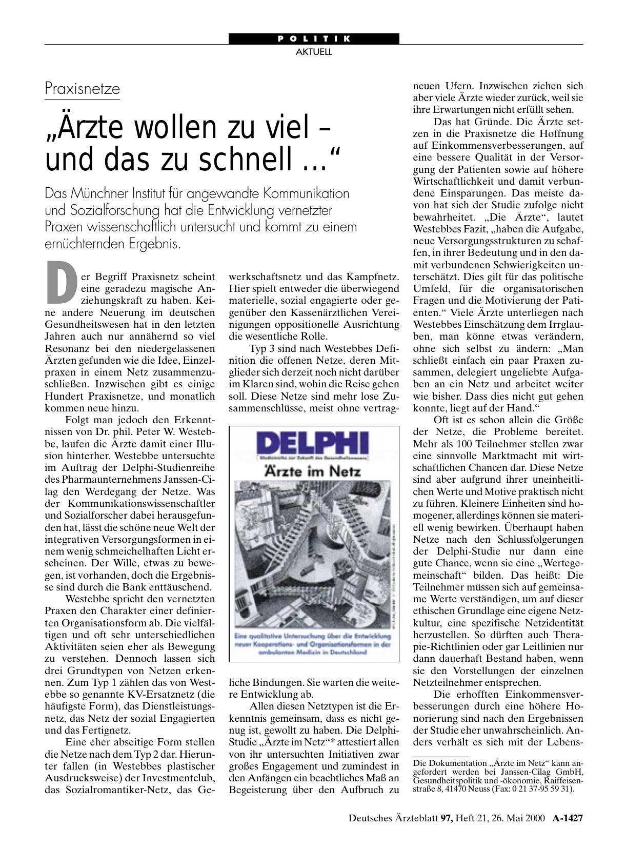 Vorschauseite 1: Praxisnetze: „Ärzte wollen zu viel – und das zu schnell. .. “