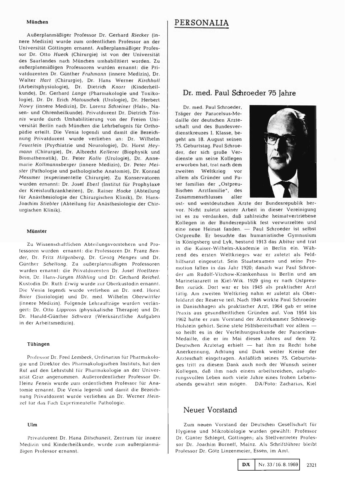 Vorschauseite 1: Dr. med. Paul Schroeder 75 Jahre
