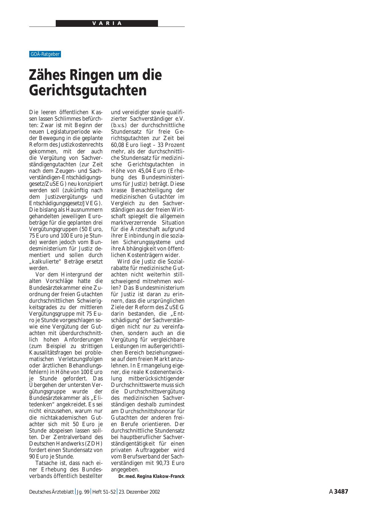 Vorschauseite 1: Zähes Ringen um die Gerichtsgutachten