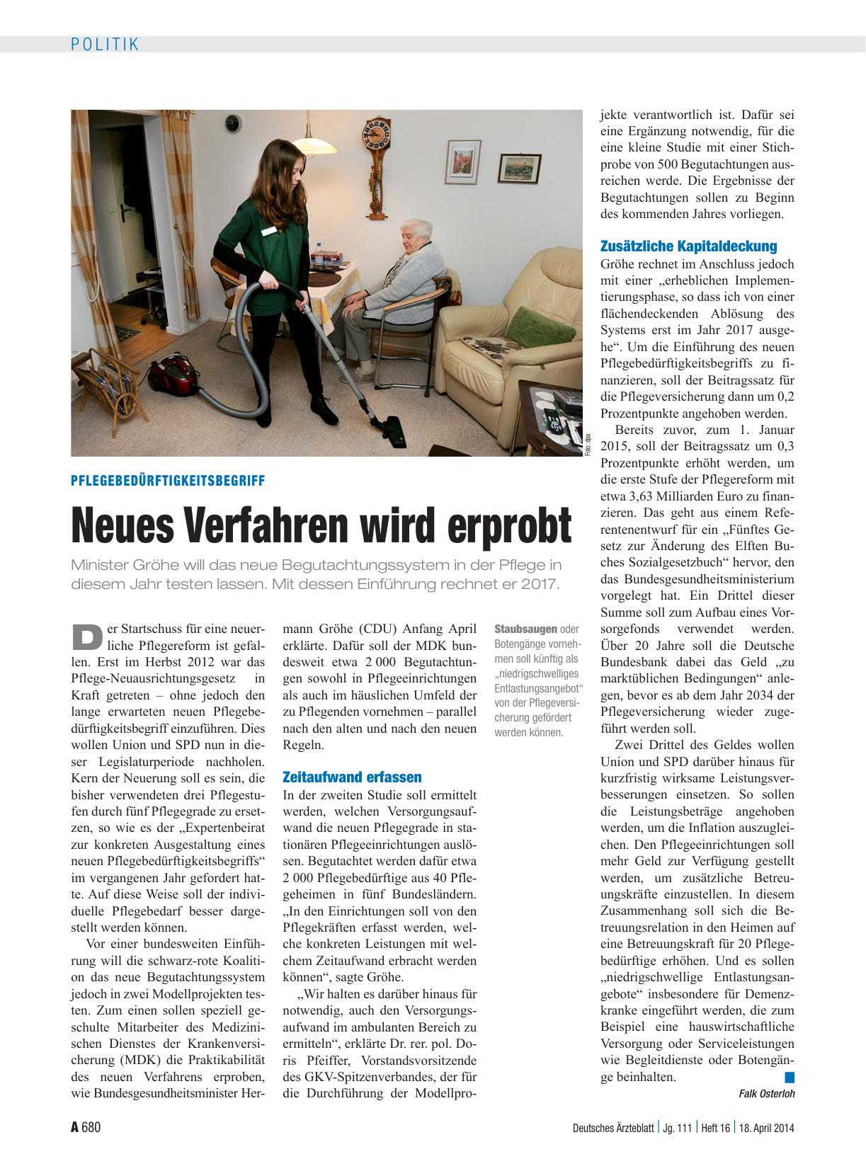 Vorschauseite 1: Pflegebedürftigkeitsbegriff: Neues Verfahren wird erprobt