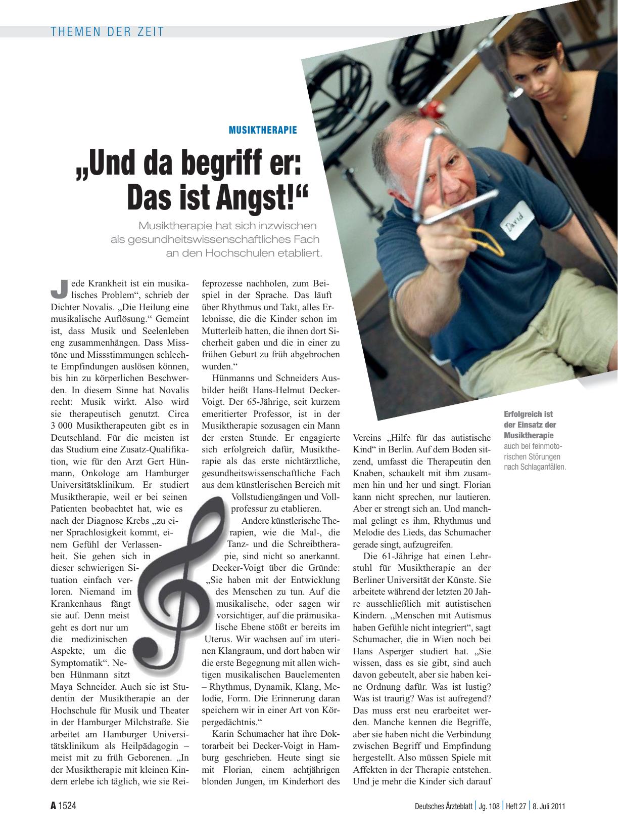 Vorschauseite 1: Musiktherapie: „Und da begriff er: Das ist Angst!“