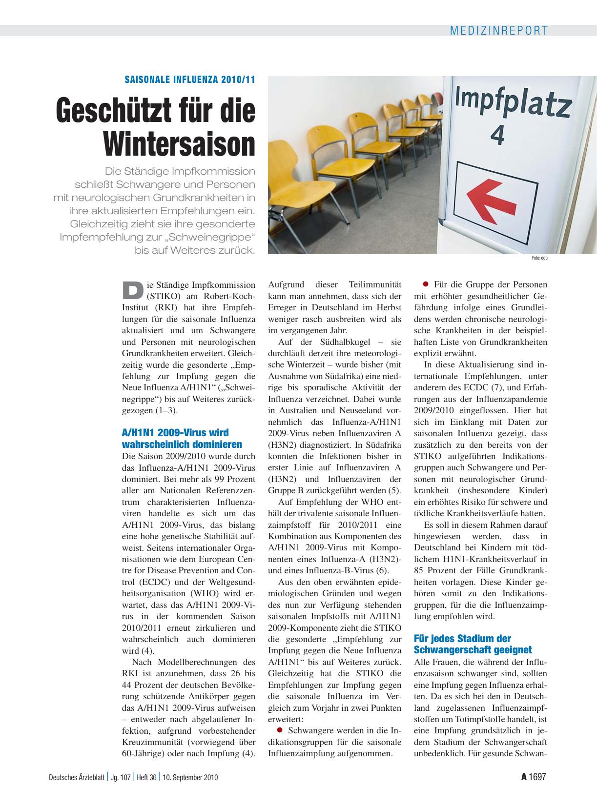 Vorschauseite 1: Saisonale Influenza 2010/11: Geschützt für die Wintersaison