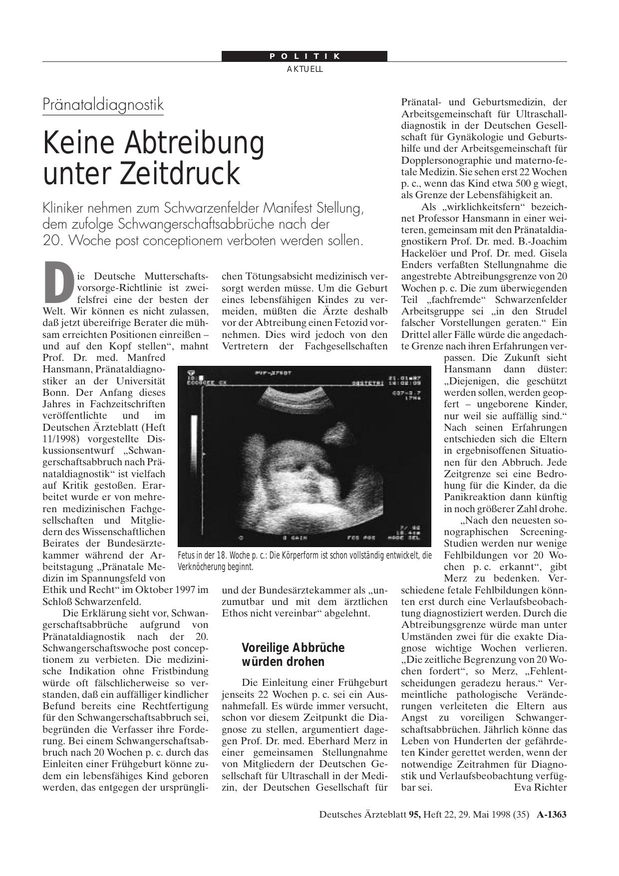 Vorschauseite 1: Pränataldiagnostik: Keine Abtreibung unter Zeitdruck