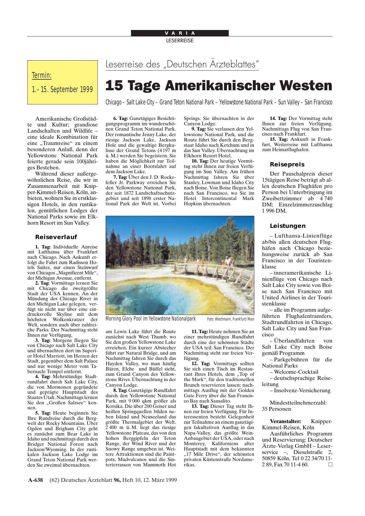 Vorschauseite 1: Leserreise des „Deutschen Ärzteblattes“: 15 Tage Amerikanischer Westen