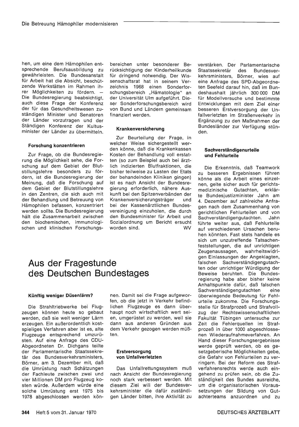 Vorschauseite 1: Aus der Fragestunde des Deutschen Bundestages