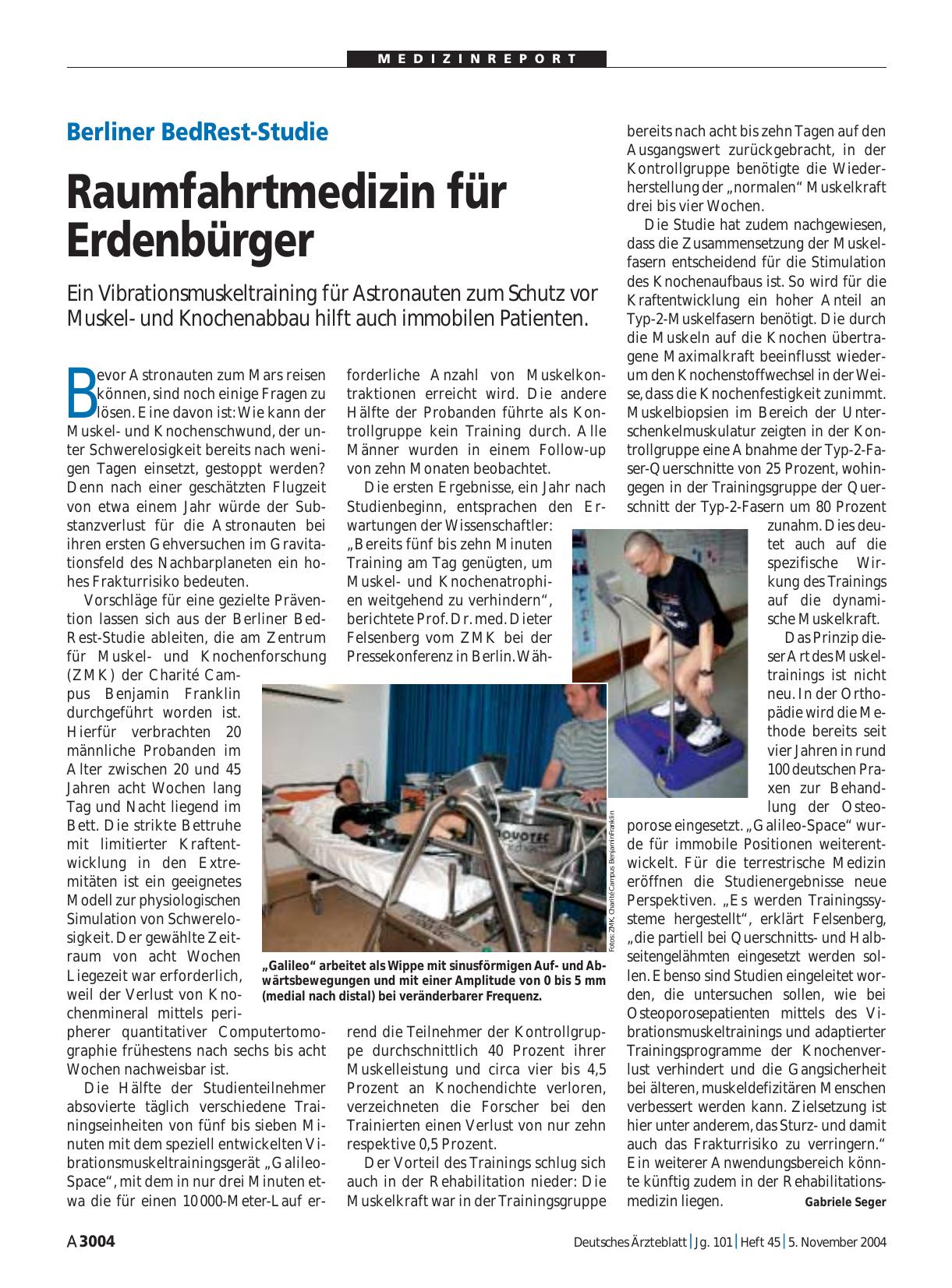 Vorschauseite 1: Berliner BedRest-Studie: Raumfahrtmedizin für Erdenbürger