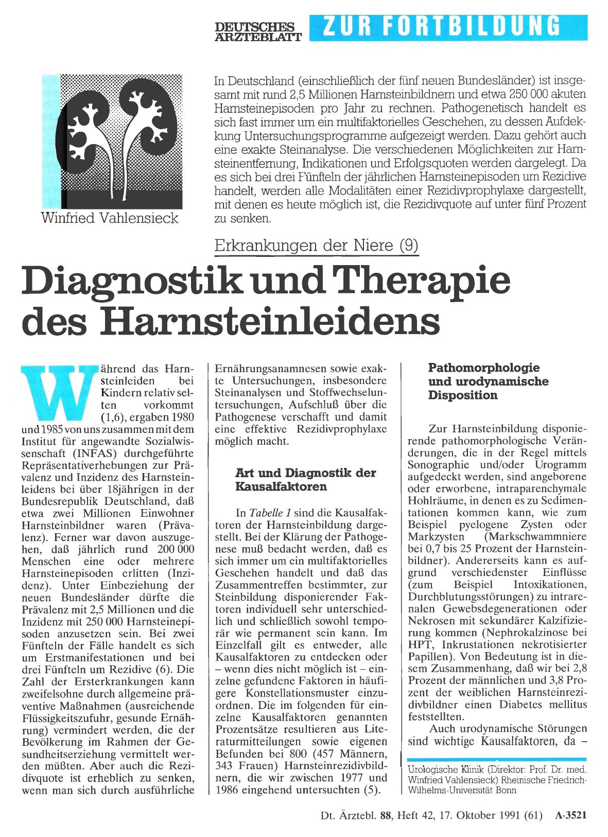 Vorschauseite 1: Erkrankungen der Niere (9): Diagnostik und Therapie des Harnsteinleidens