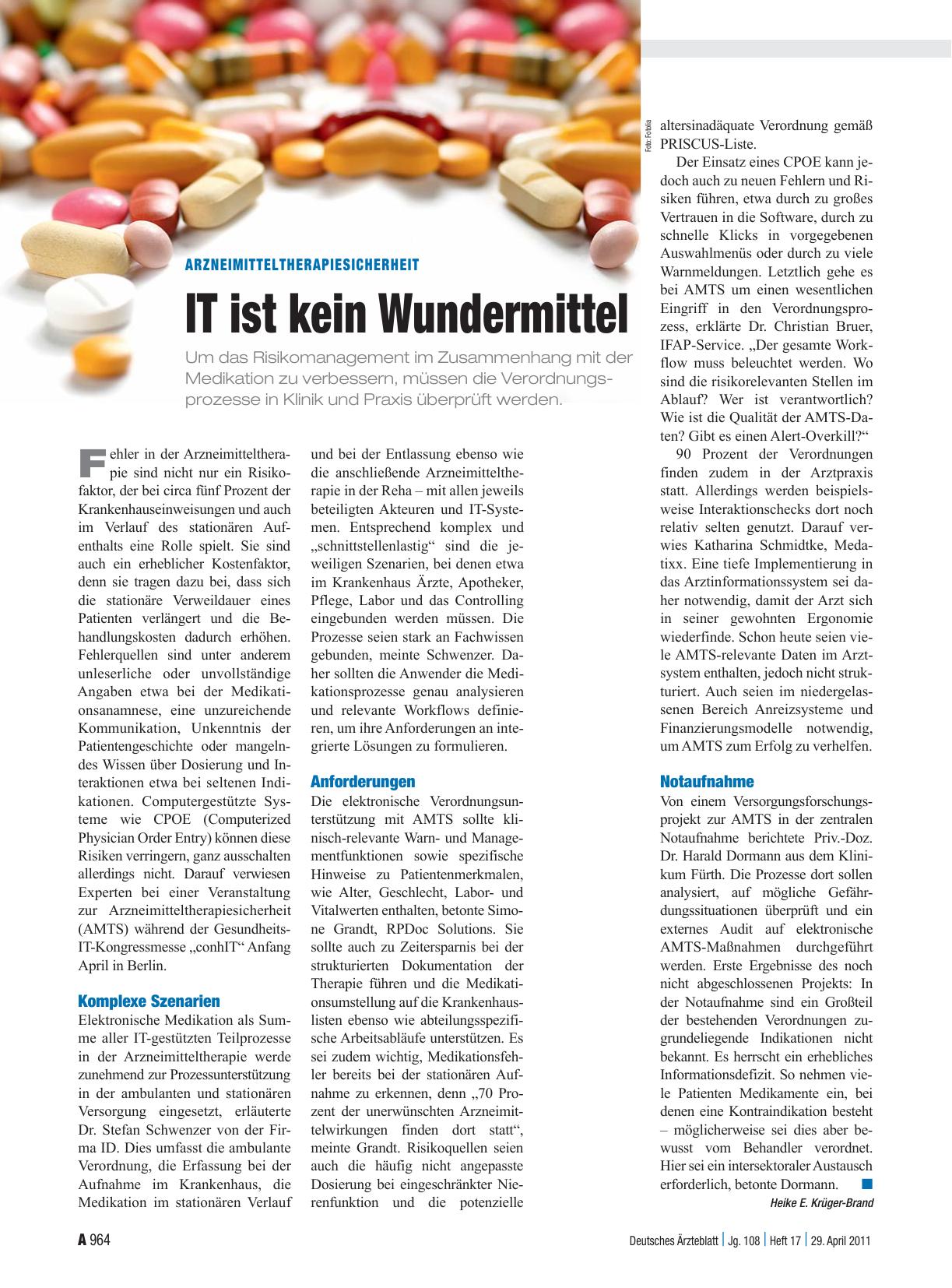 Vorschauseite 1: Arzneimitteltherapiesicherheit: IT ist kein Wundermittel