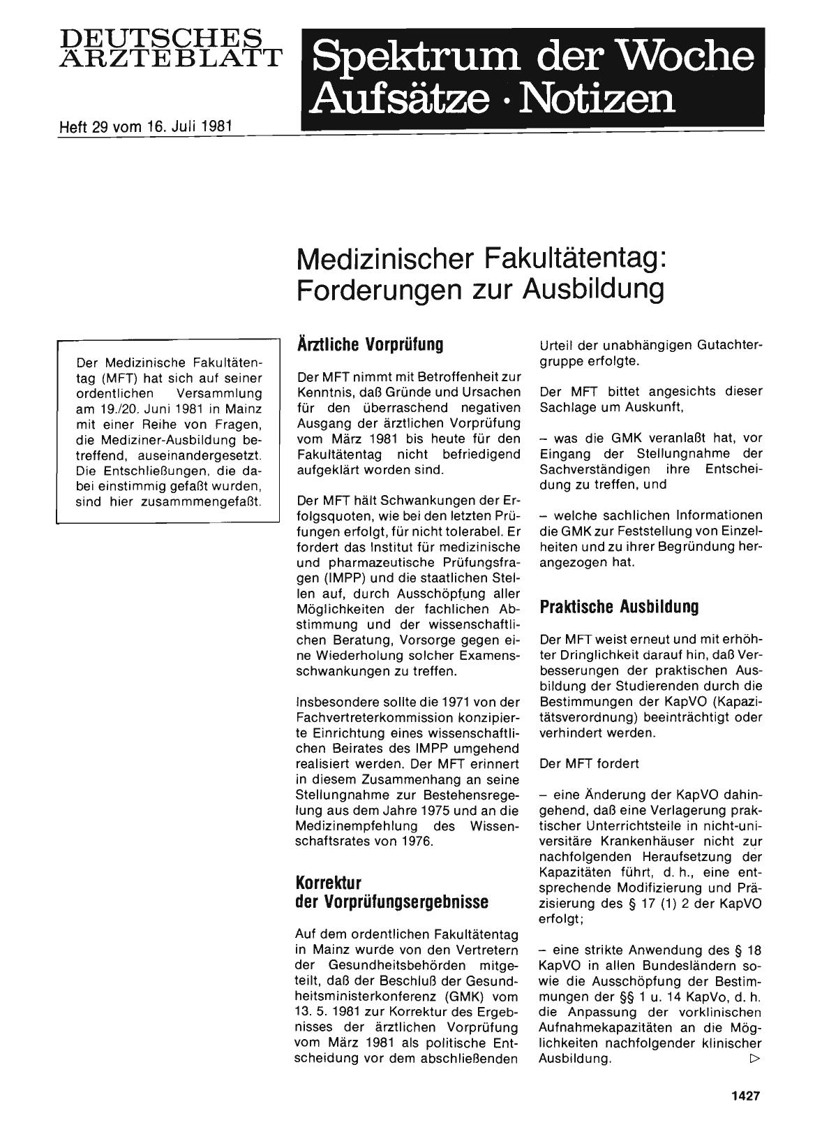 Vorschauseite 1: Medizinischer Fakultätentag: Forderungen zur Ausbildung