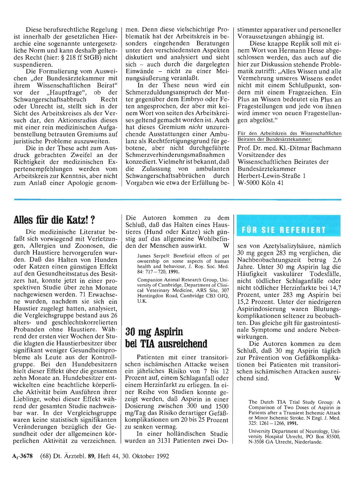 Vorschauseite 1: 30 mg Aspirin bei TIA ausreichend
