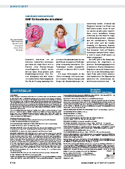 Vorschauseite 1: Gemeinsamer Bundesausschuss: DMP für Brustkrebs aktualisiert