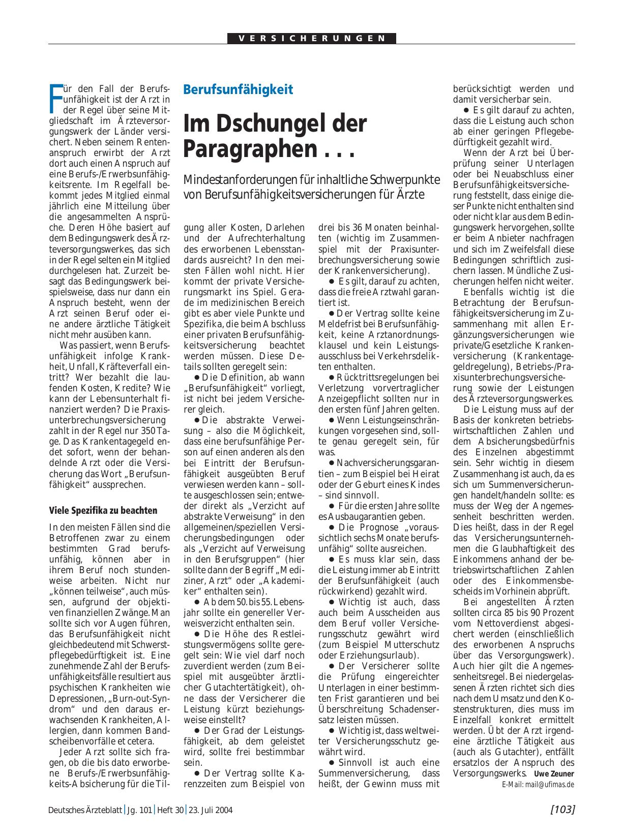 Vorschauseite 1: Berufsunfähigkeit: Im Dschungel der Paragraphen. ..