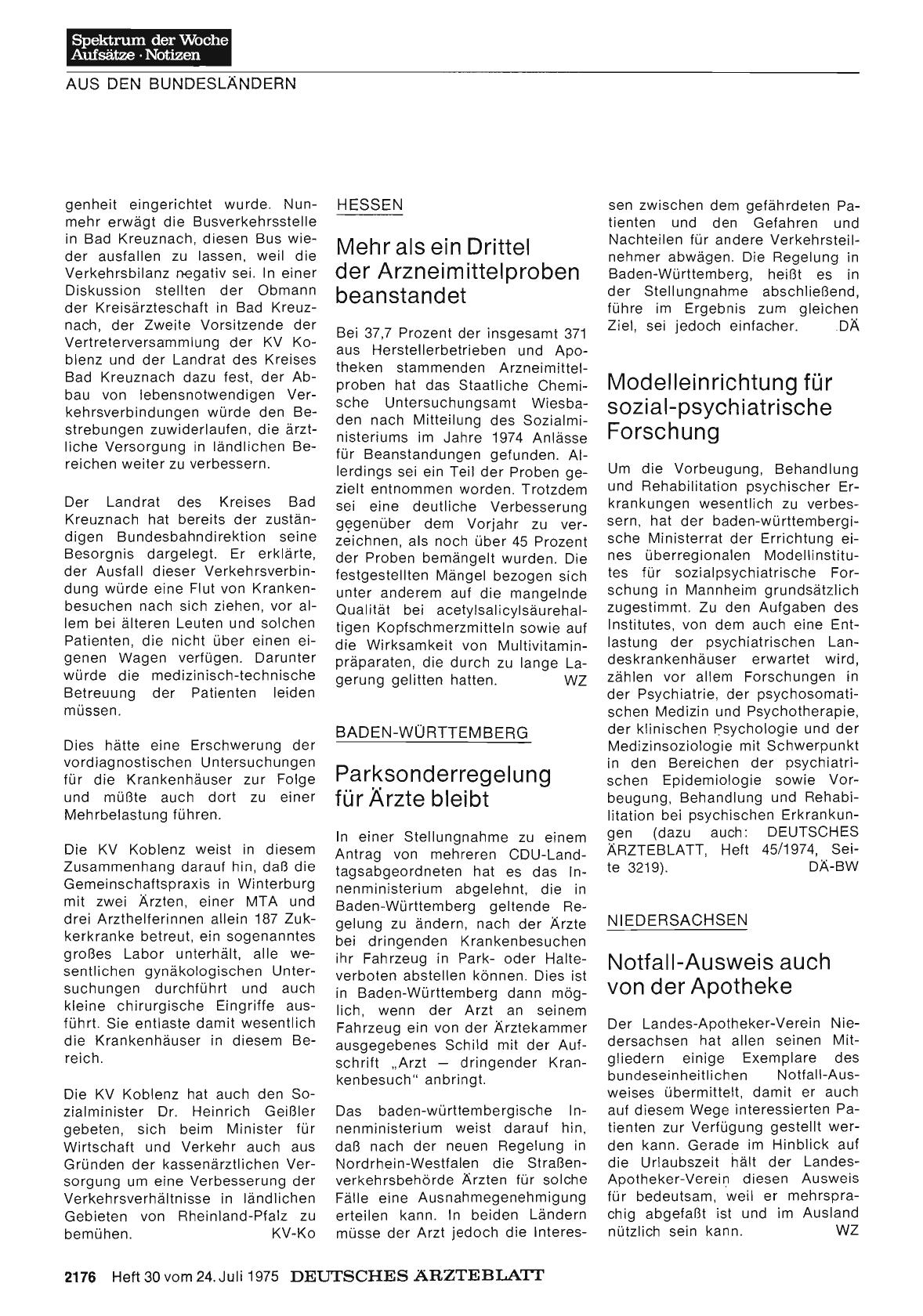 Vorschauseite 1: Baden-Württemberg: Parksonderregelung für Ärzte bleibt
