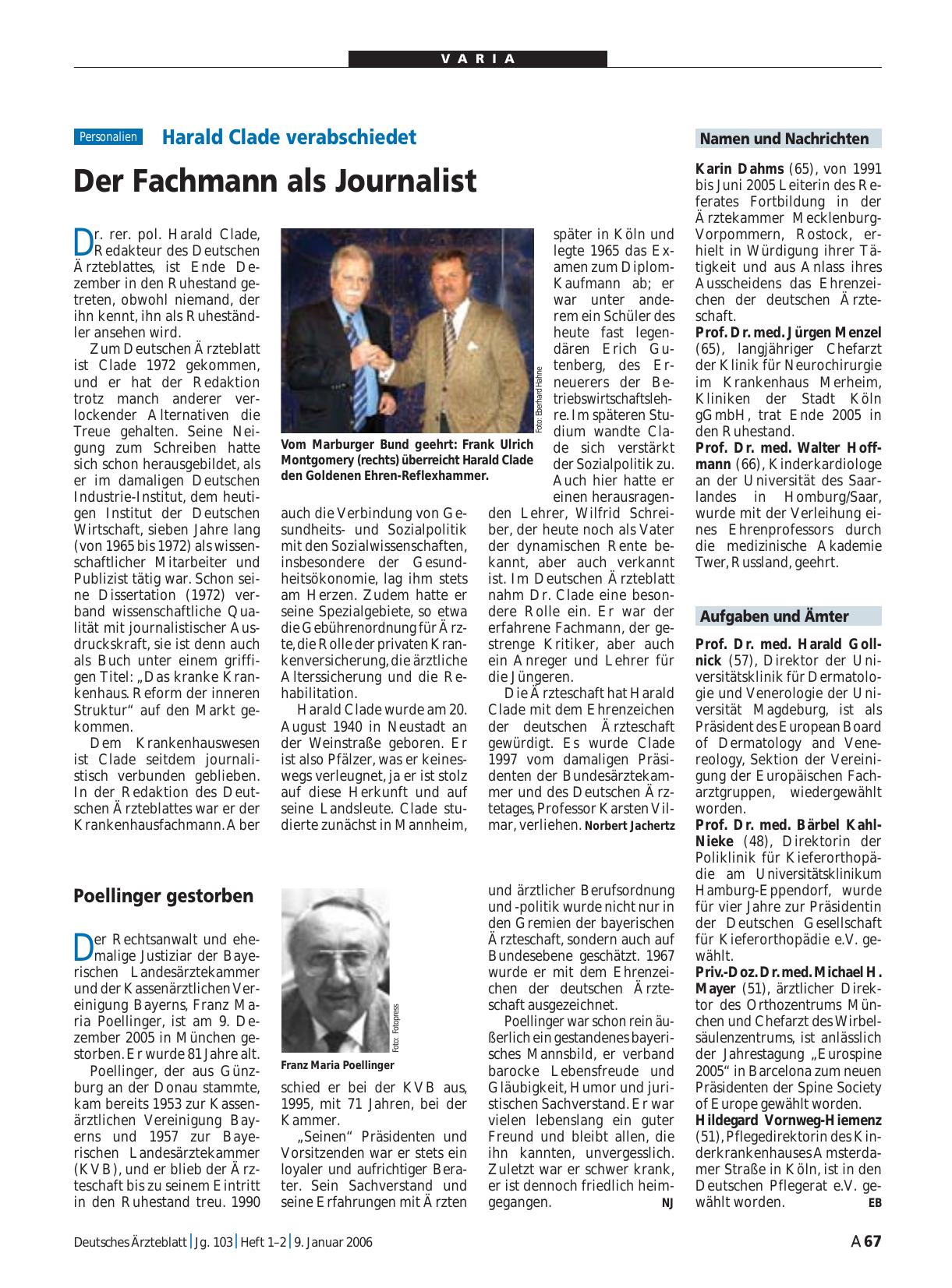 Vorschauseite 1: Poellinger gestorben