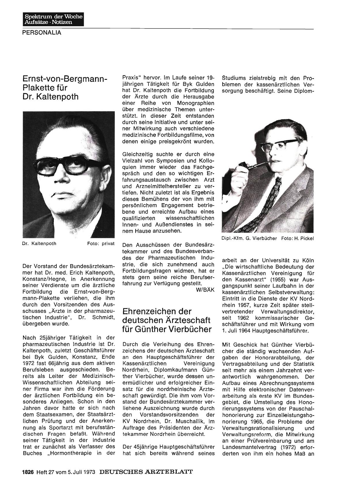 Vorschauseite 1: Ernst-von-Bergmann-Plakette für Dr. Kaltenpoth
