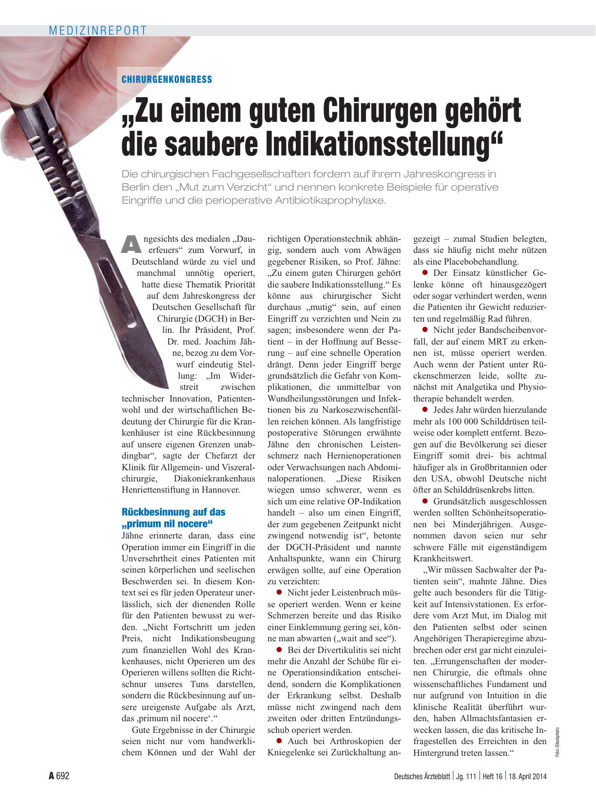 Vorschauseite 1: Chirurgenkongress: „Zu einem guten Chirurgen gehört die saubere Indikationsstellung“