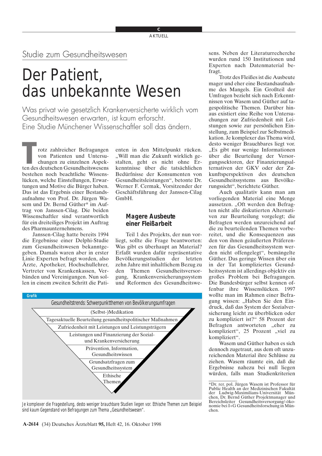 Vorschauseite 1: Studie zum Gesundheitswesen: Der Patient, das unbekannte Wesen