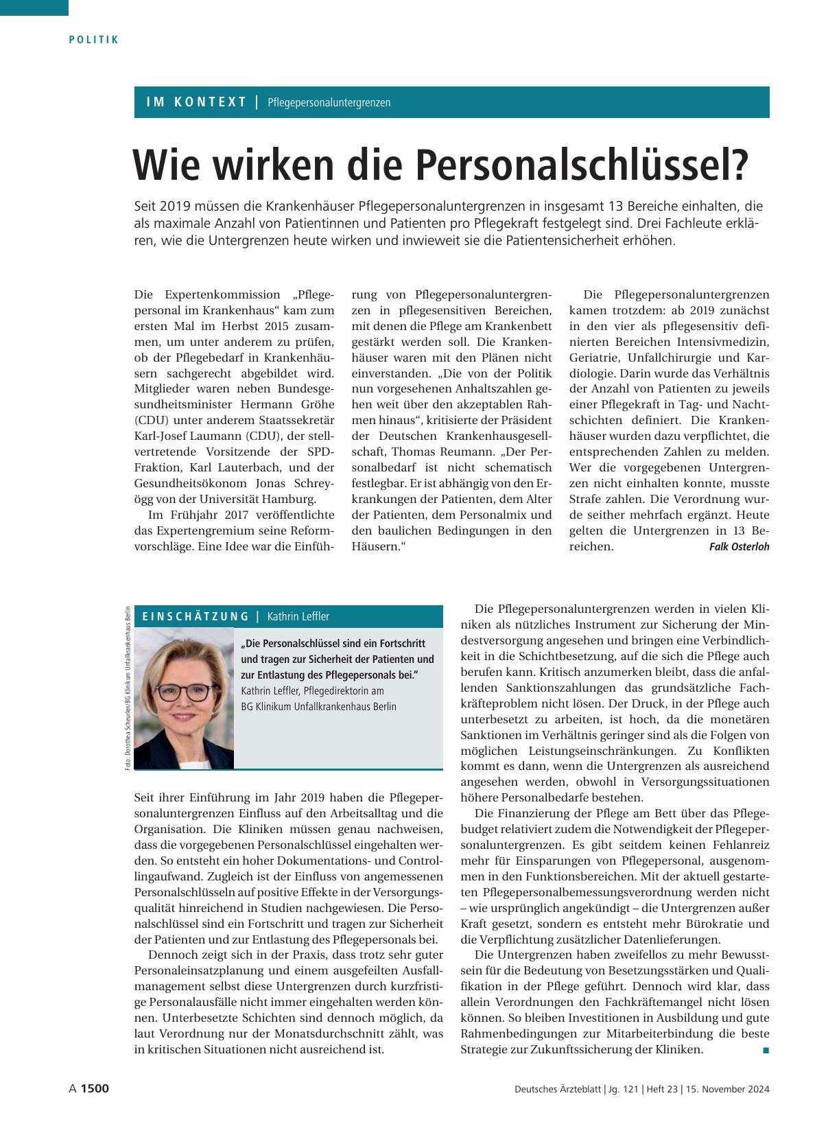 Vorschauseite 1: Pflegepersonaluntergrenzen: Wie wirken die Personalschlüssel?