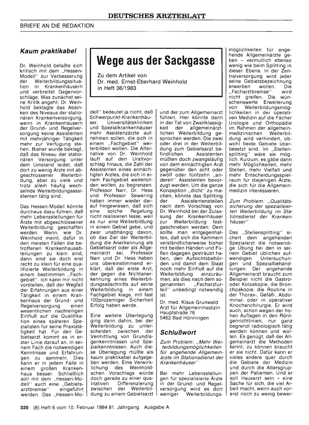 Vorschauseite 1: Wege aus der Sackgasse: Schlußwort