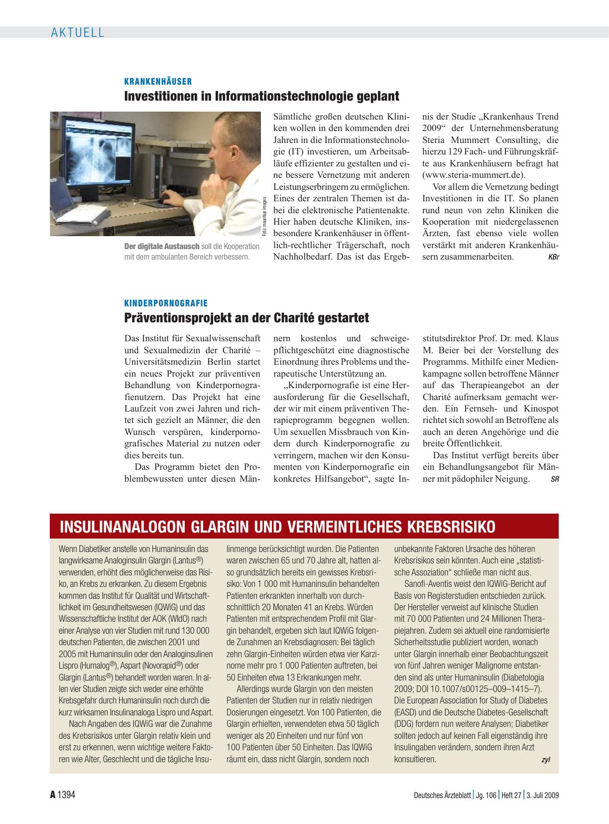 Vorschauseite 1: Insulinanalogon Glargin und vermeintliches Krebsrisiko