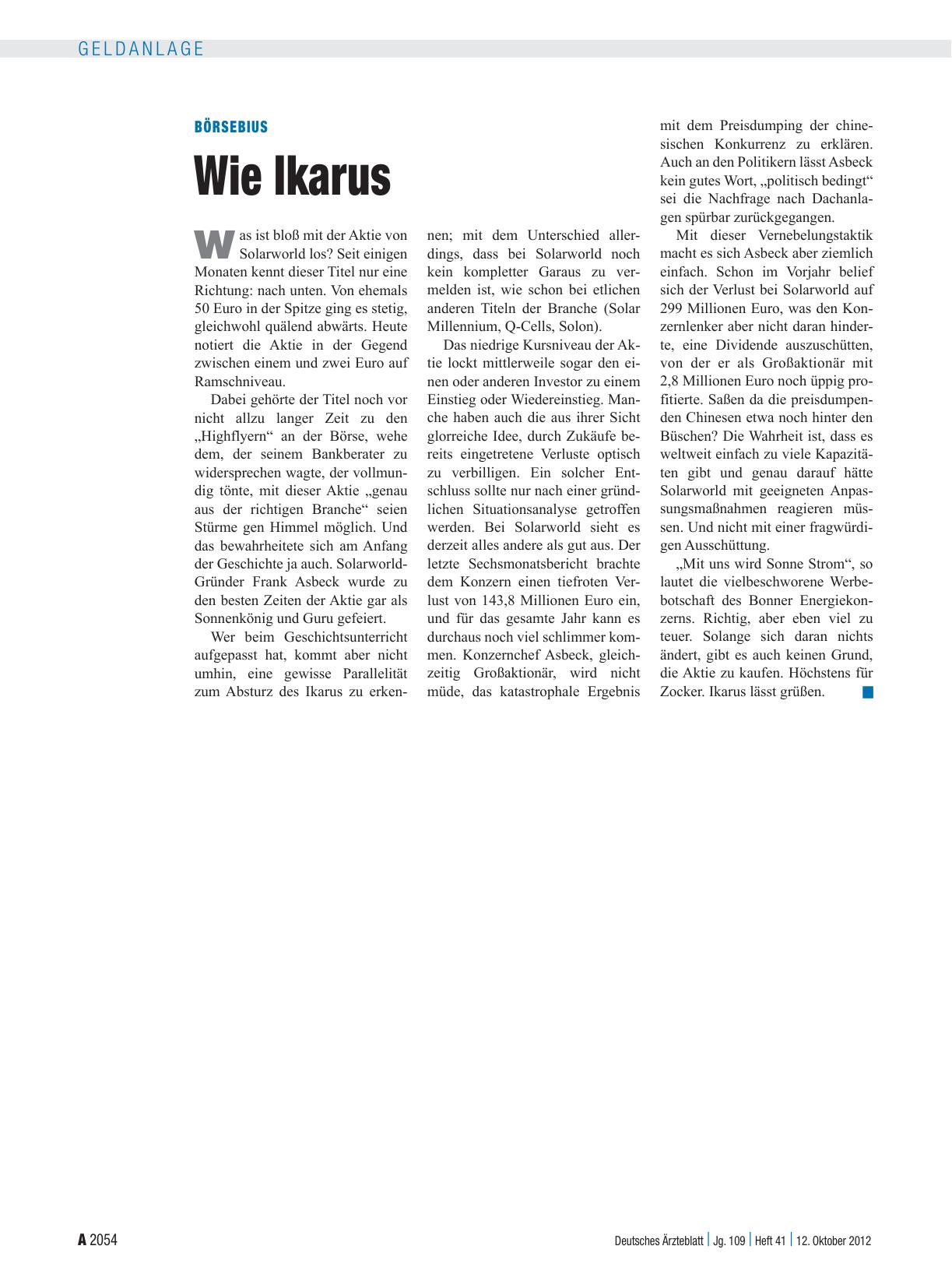 Vorschauseite 1: Börsebius: Wie Ikarus