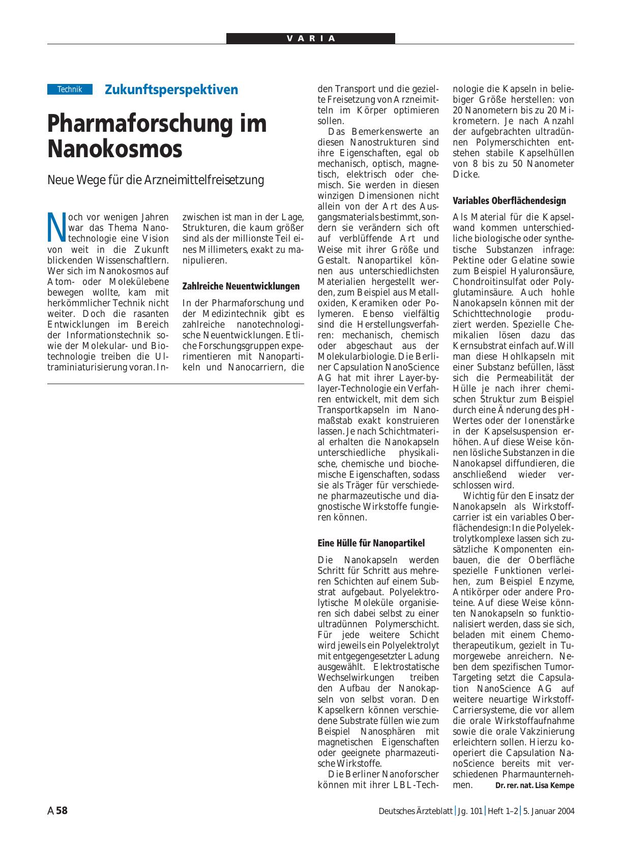 Vorschauseite 1: Zukunftsperspektiven: Pharmaforschung im Nanokosmos