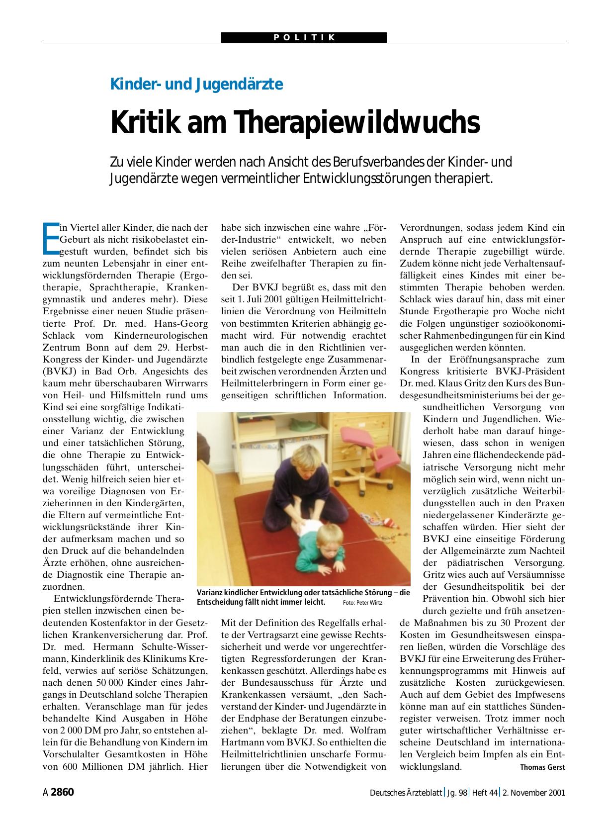 Vorschauseite 1: Kinderund Jugendärzte: Kritik am Therapiewildwuchs
