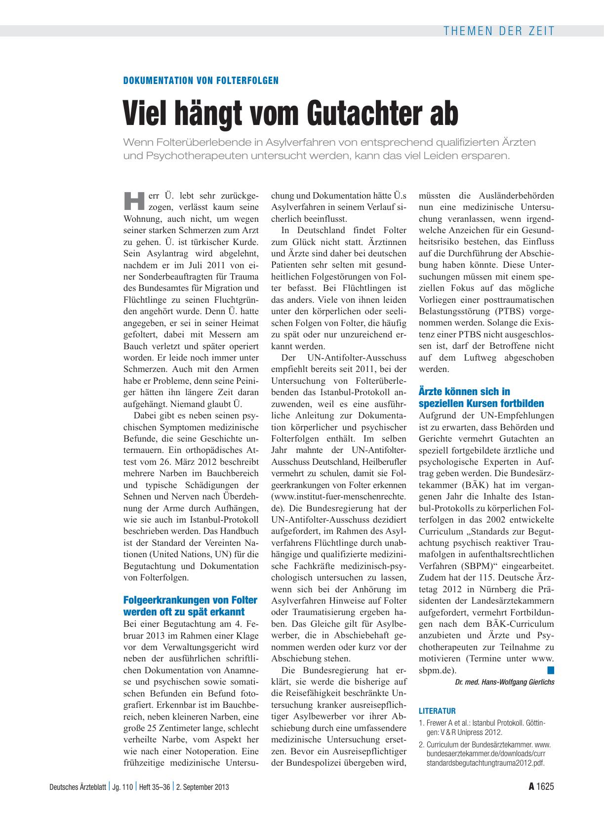 Vorschauseite 1: Dokumentation von Folterfolgen: Viel hängt vom Gutachter ab