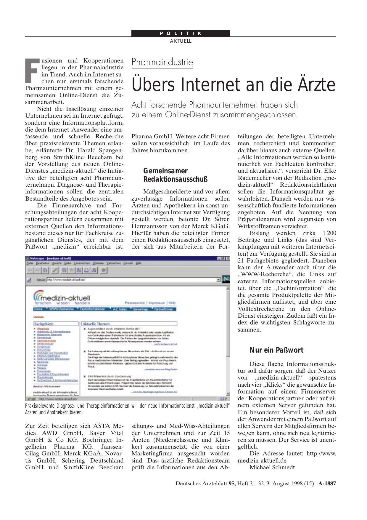 Vorschauseite 1: Pharmaindustrie: Übers Internet an die Ärzte