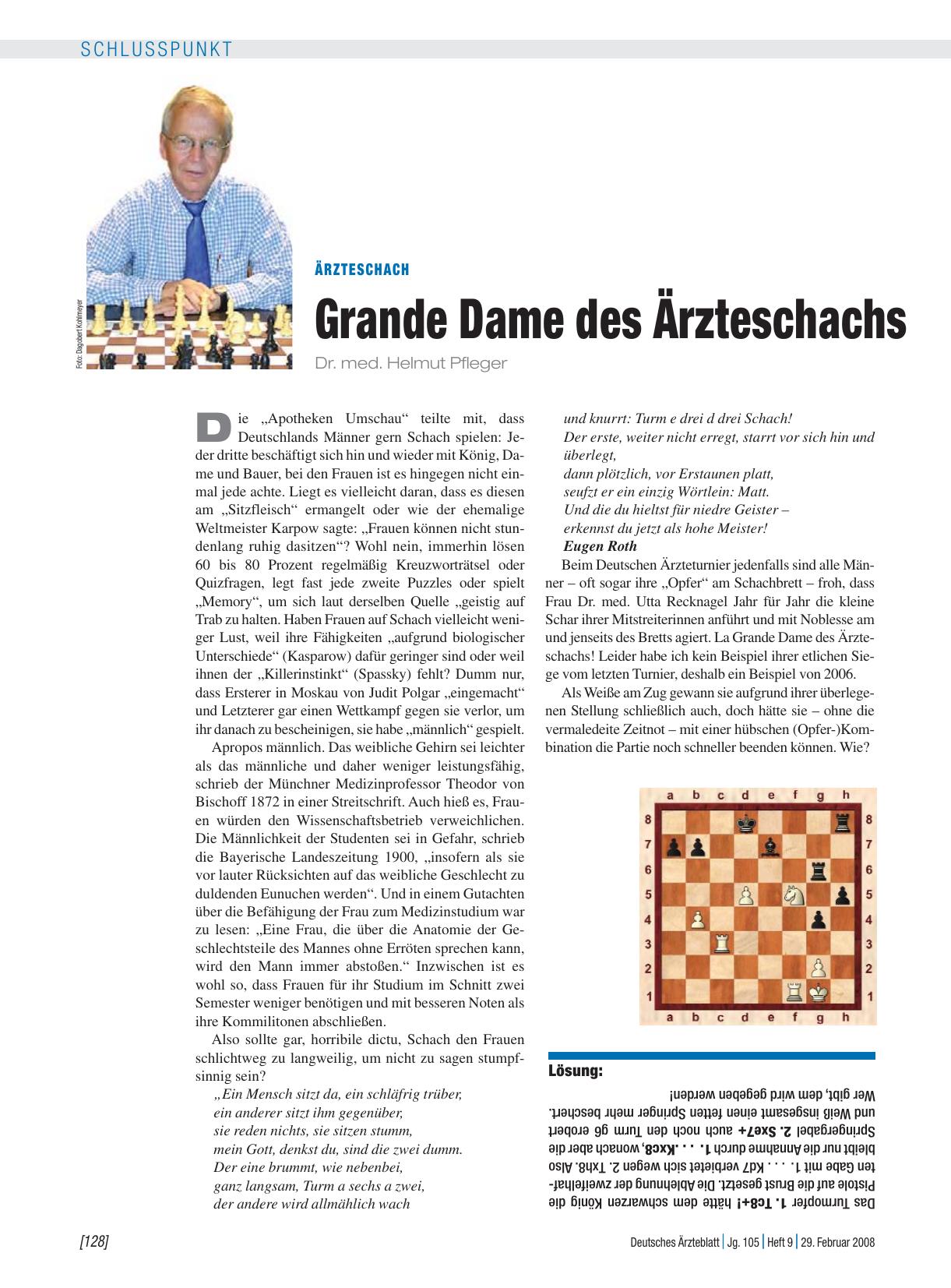 Vorschauseite 1: Ärzteschach: Grande Dame des Ärzteschachs