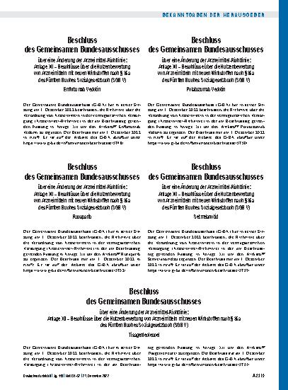 Vorschauseite 1: Beschluss des Gemeinsamen Bundesausschusses über eine Änderung der Arzneimittel-Richtlinie: Anlage XII – Polatuzumab Vedotin