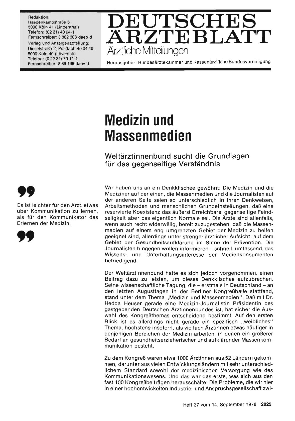 Vorschauseite 1: Medizin und Massenmedien