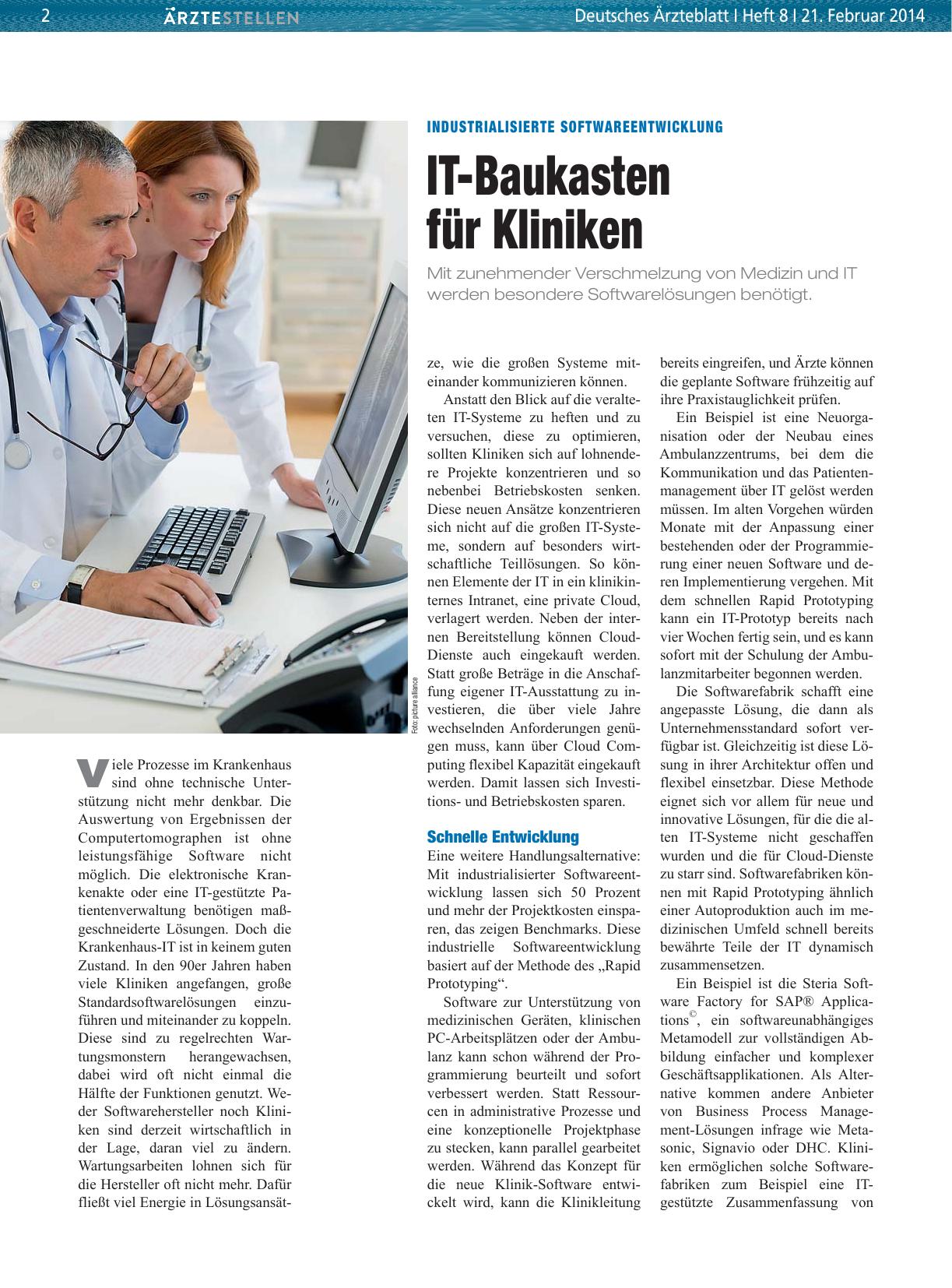 Vorschauseite 1: Industrialisierte Softwareentwicklung: IT-Baukasten für Kliniken