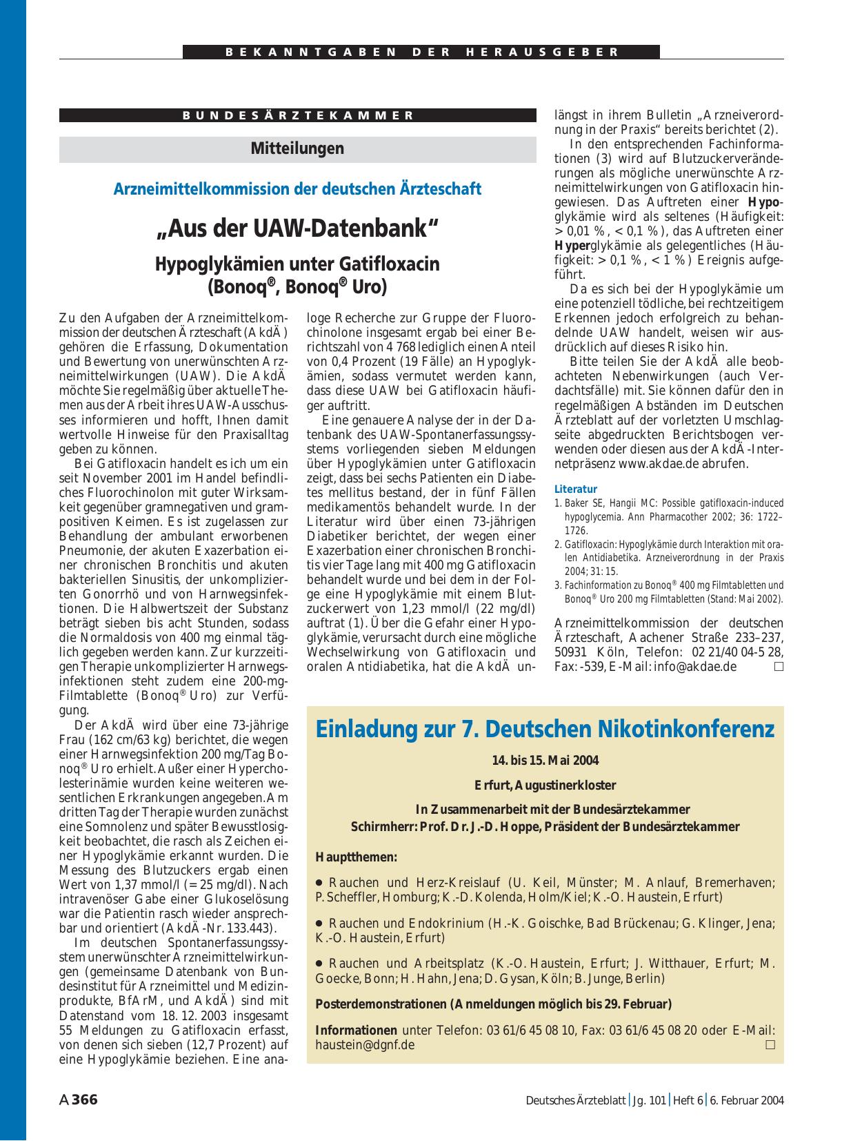 Vorschauseite 1: Mitteilungen: „Aus der UAW-Datenbank“