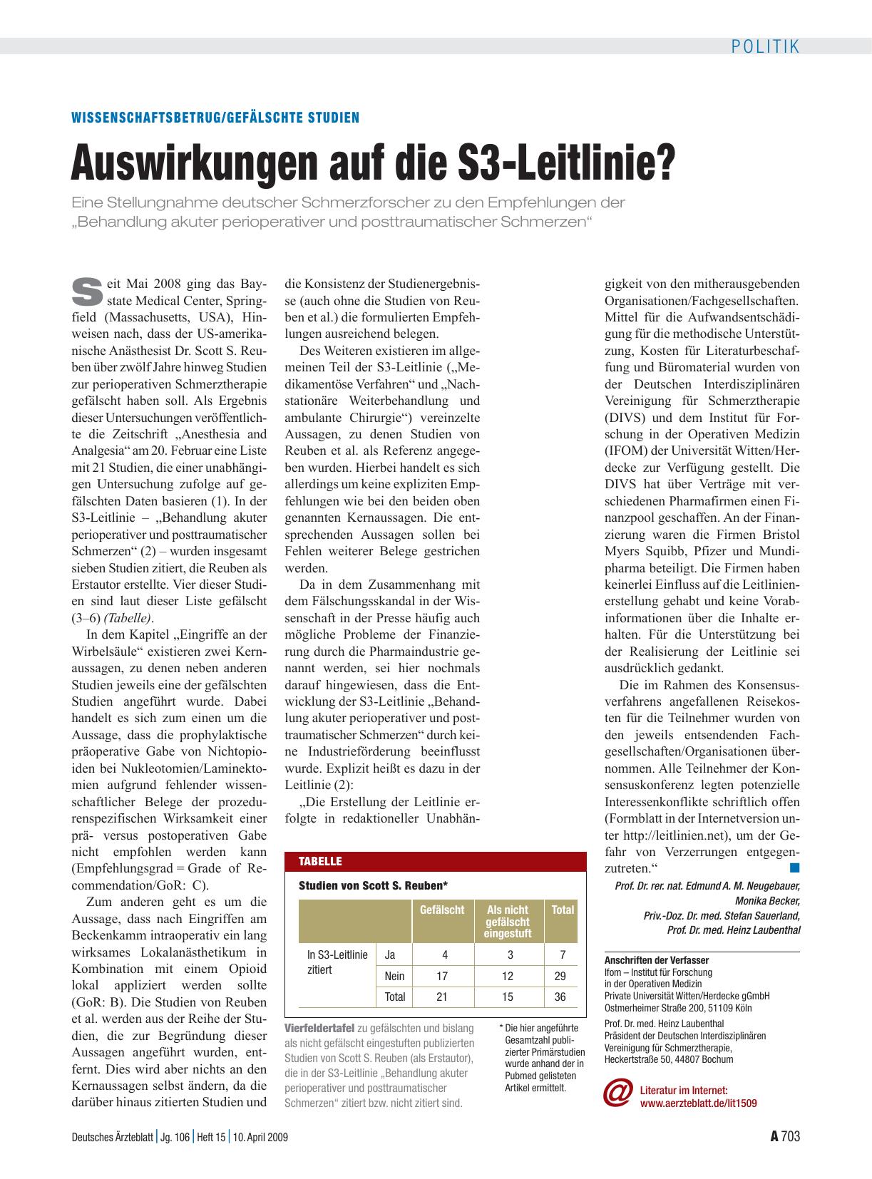 Vorschauseite 1: Wissenschaftsbetrug/Gefälschte Studien: Auswirkungen auf die S3-Leitlinie?