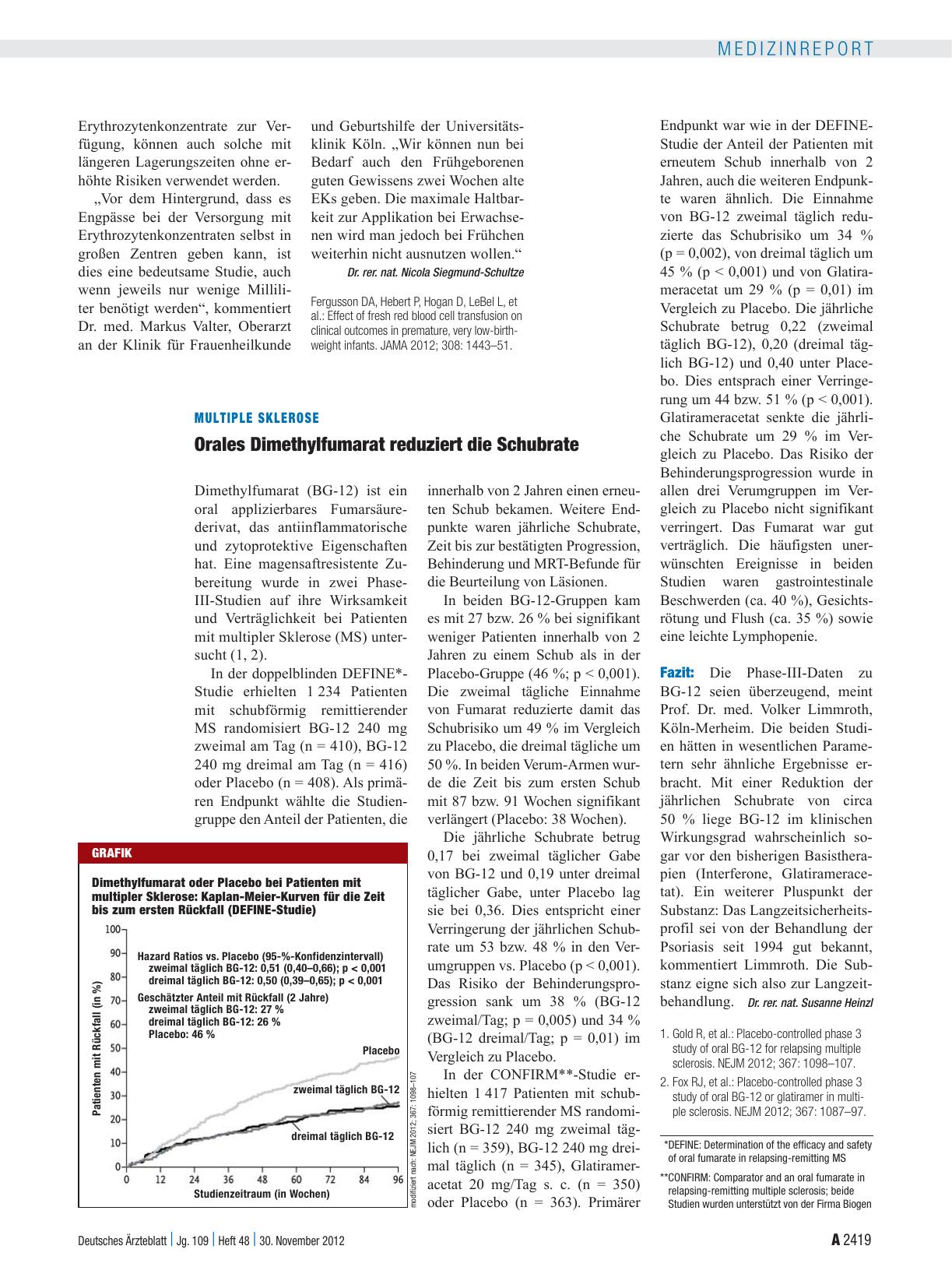 Vorschauseite 1: Multiple Sklerose: Orales Dimethylfumarat reduziert die Schubrate