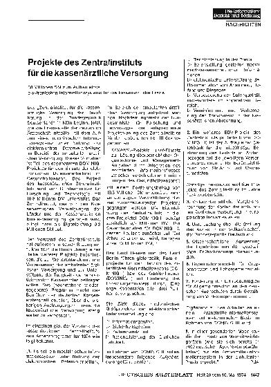 Vorschauseite 1: Projekte des Zentralinstituts für die kassenärztliche Versorgung