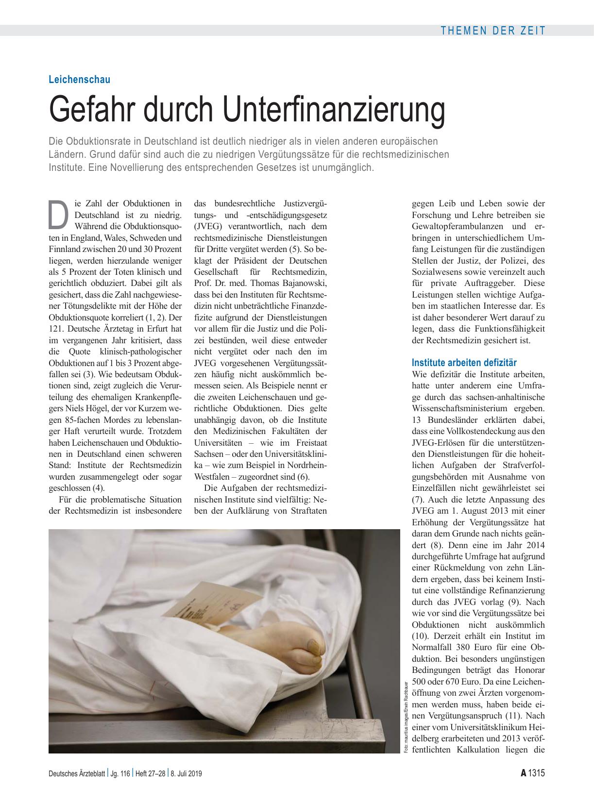 Vorschauseite 1: Leichenschau: Gefahr durch Unterfinanzierung