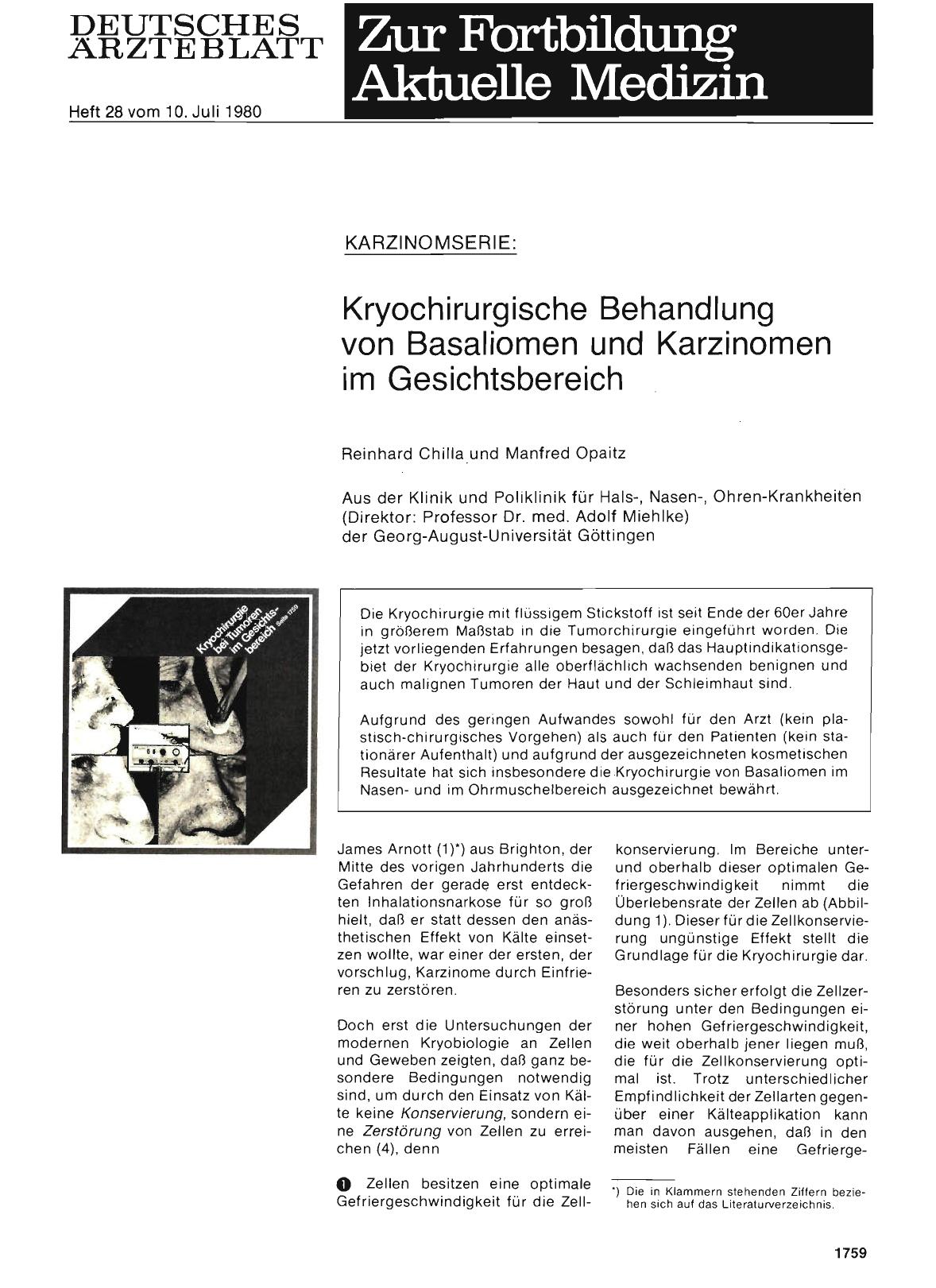 Vorschauseite 1: Kryochirurgische Behandlung von Basaliomen und Karzinomen im Gesichtsbereich