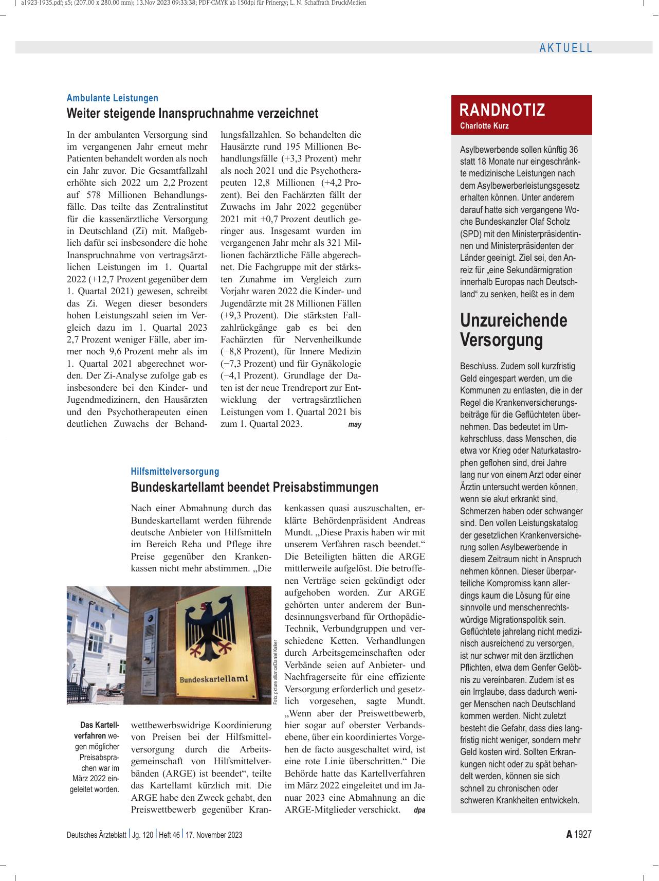 Vorschauseite 1: Ambulante Leistungen: Weiter steigende Inanspruchnahme verzeichnet