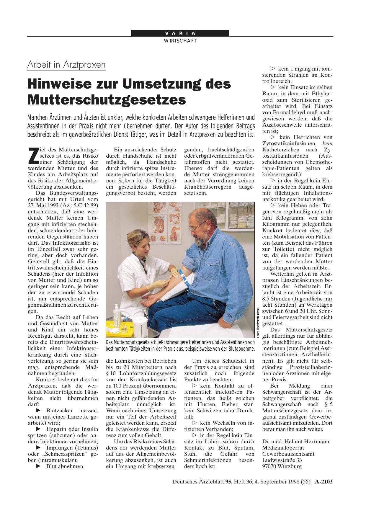 Vorschauseite 1: Arbeit in Arztpraxen: Hinweise zur Umsetzung des Mutterschutzgesetzes