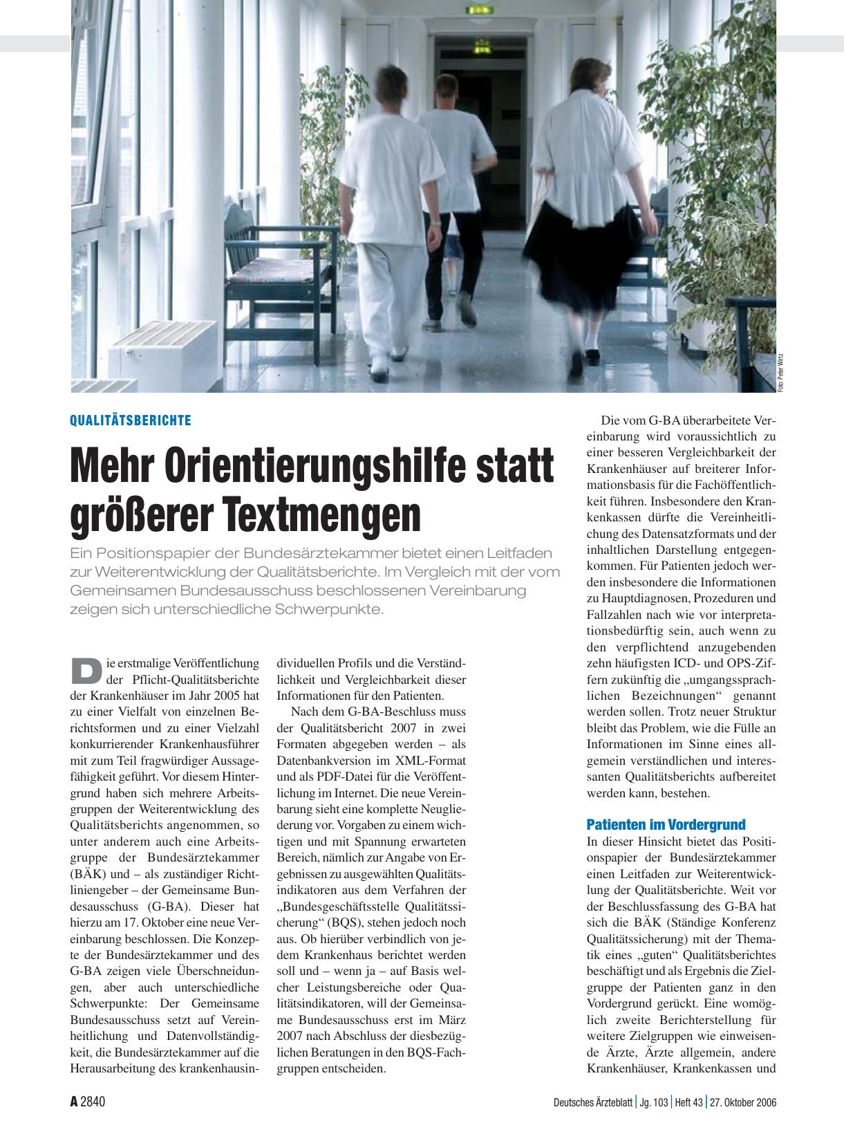 Vorschauseite 1: Qualitätsberichte: Mehr Orientierungshilfe statt größerer Textmengen