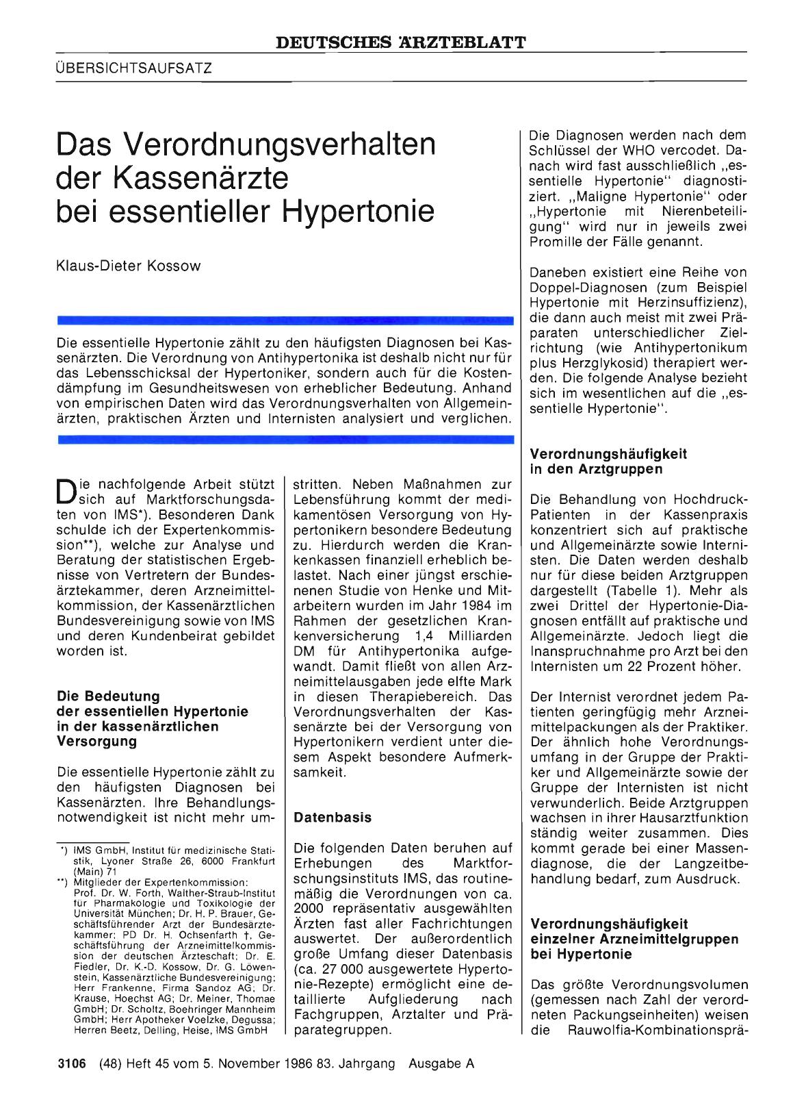 Vorschauseite 1: Das Verordnungsverhalten der Kassenärzte bei essentieller Hypertonie
