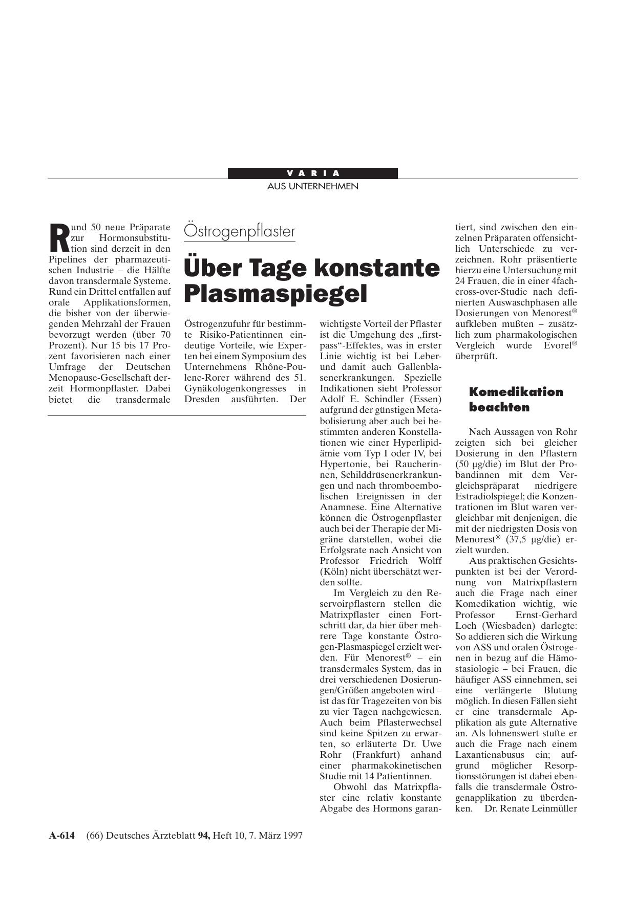 Vorschauseite 1: Östrogenpflaster: Über Tage konstante Plasmaspiegel