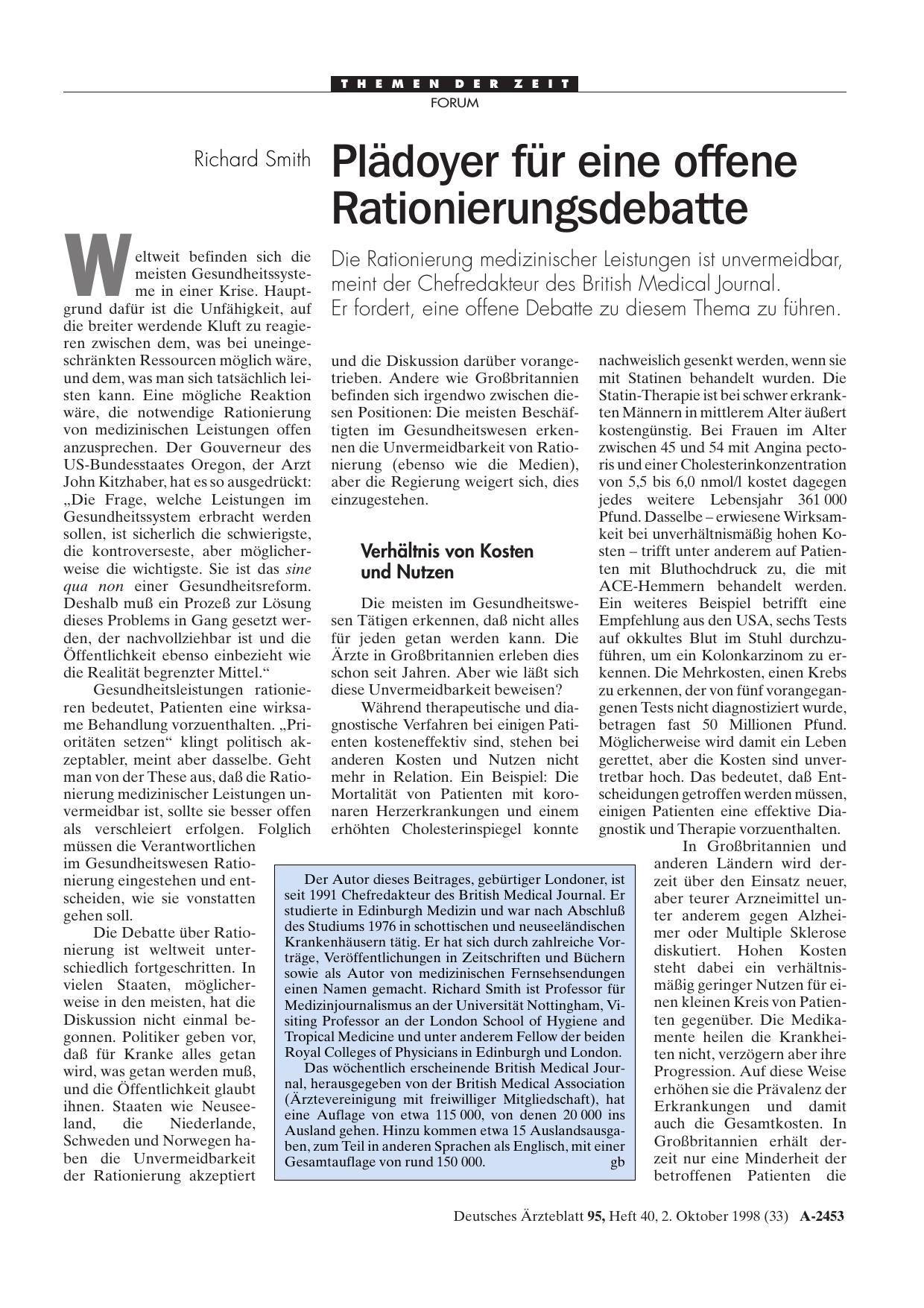 Vorschauseite 1: Plädoyer für eine offene Rationierungsdebatte
