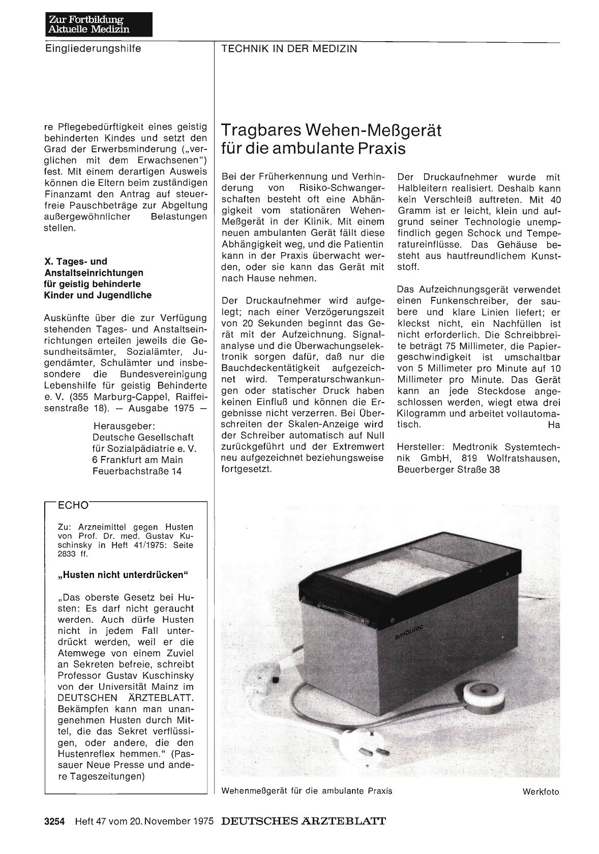 Vorschauseite 1: Tragbares Wehen-Meßgerät für die ambulante Praxis