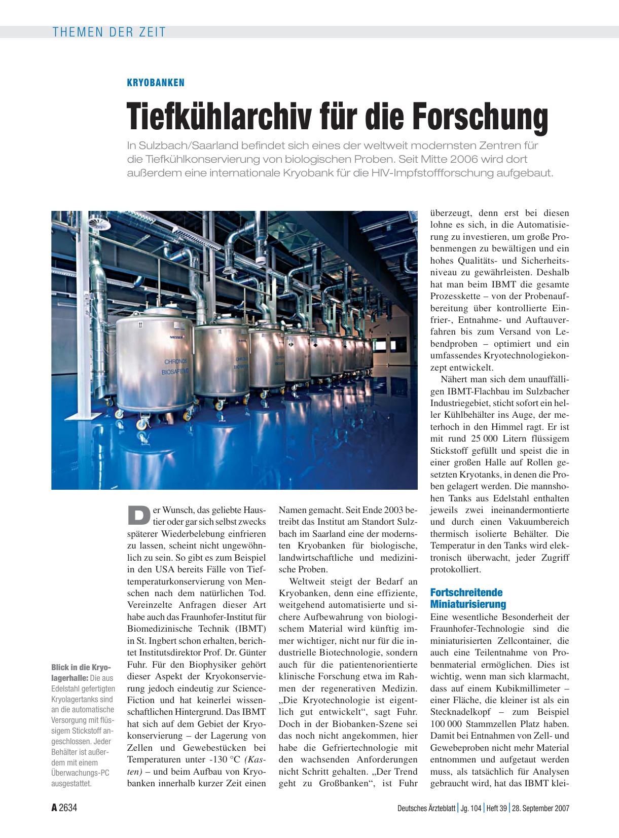 Vorschauseite 1: Kryobanken: Tiefkühlarchiv für die Forschung